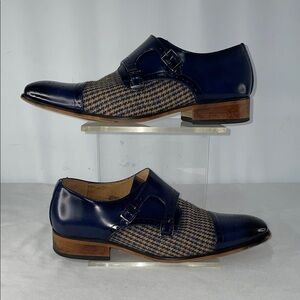 GINO VITALE DOUBLE MONK STRAP HOUNDSTOOTH MEDALLION CAP TOE FTL-11-174